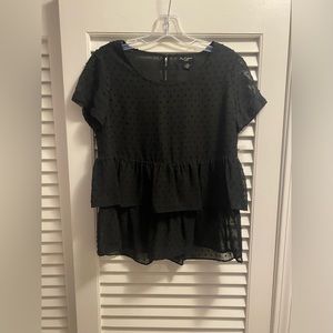 Nu Options $54 NWT Layered Flowy Ruffled Tiered Flutter Swiss Dot Top Black XS P